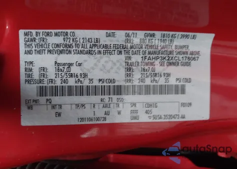 2012 Ford Focus Se из США, поврежденный, VIN 1FAHP3K2XCL178067